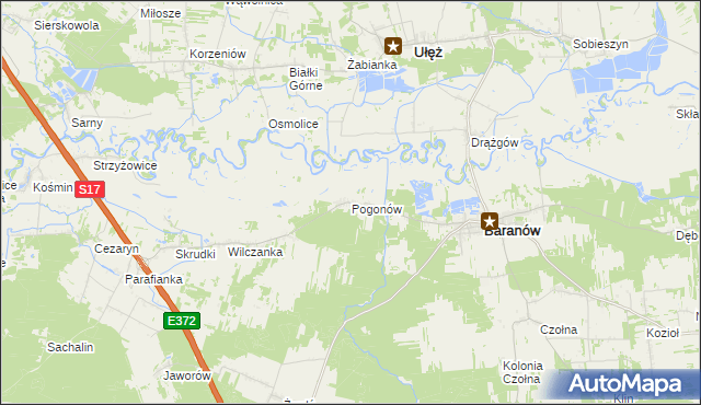 mapa Pogonów gmina Baranów, Pogonów gmina Baranów na mapie Targeo