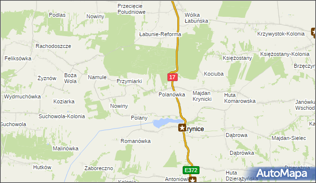 mapa Polanówka gmina Krynice, Polanówka gmina Krynice na mapie Targeo