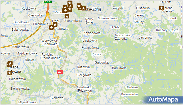 mapa Ponice, Ponice na mapie Targeo