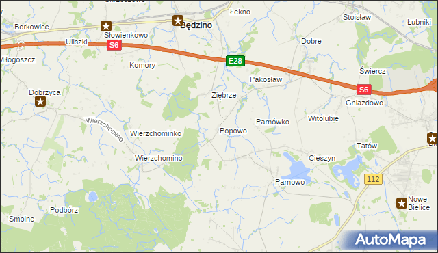 mapa Popowo gmina Będzino, Popowo gmina Będzino na mapie Targeo