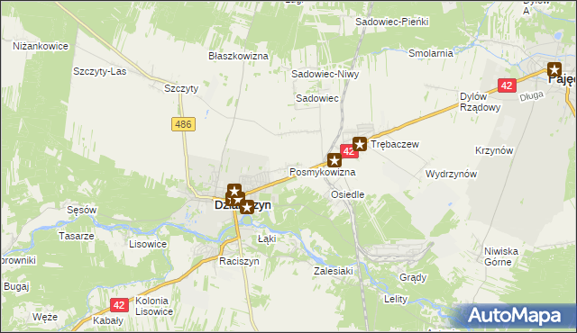 mapa Posmykowizna gmina Działoszyn, Posmykowizna gmina Działoszyn na mapie Targeo