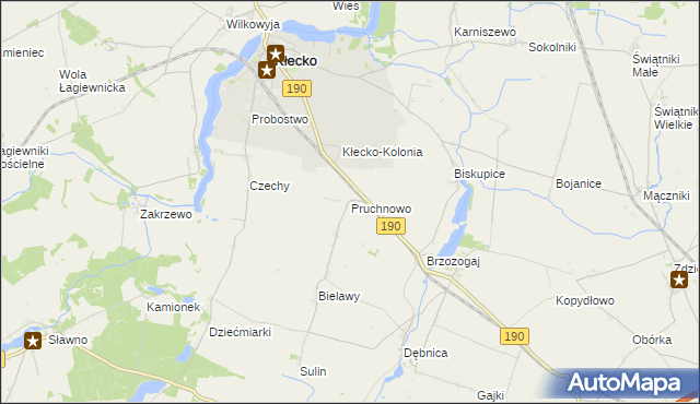 mapa Pruchnowo gmina Kłecko, Pruchnowo gmina Kłecko na mapie Targeo