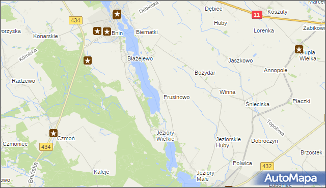 mapa Prusinowo gmina Kórnik, Prusinowo gmina Kórnik na mapie Targeo