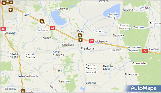 mapa Przykona, Przykona na mapie Targeo