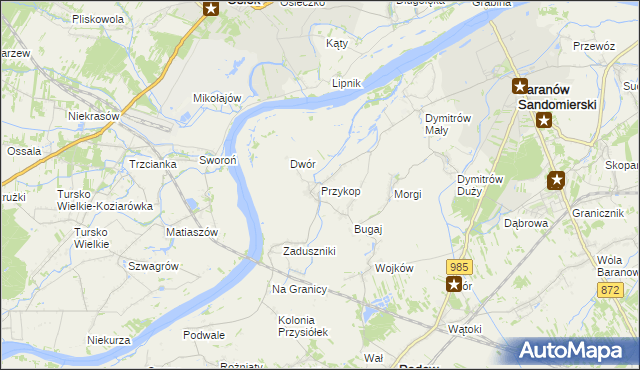 mapa Przykop gmina Padew Narodowa, Przykop gmina Padew Narodowa na mapie Targeo