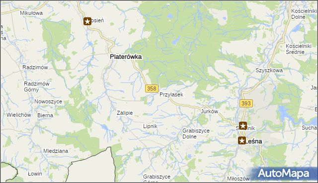 mapa Przylasek gmina Platerówka, Przylasek gmina Platerówka na mapie Targeo