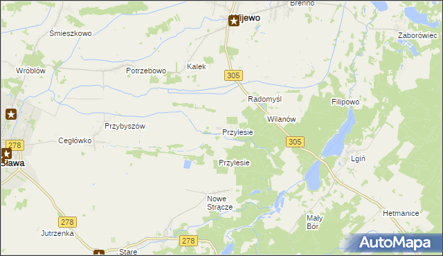 mapa Przylesie gmina Wijewo, Przylesie gmina Wijewo na mapie Targeo