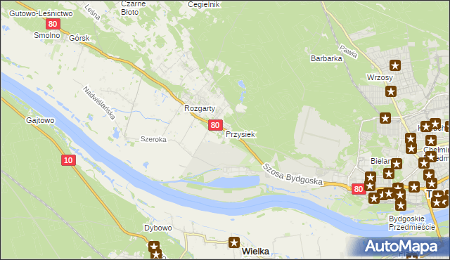 mapa Przysiek gmina Zławieś Wielka, Przysiek gmina Zławieś Wielka na mapie Targeo