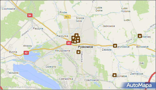 mapa Pyskowice powiat gliwicki, Pyskowice powiat gliwicki na mapie Targeo