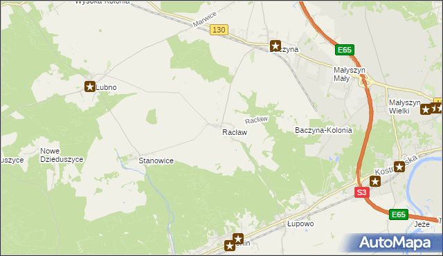 mapa Racław gmina Bogdaniec, Racław gmina Bogdaniec na mapie Targeo
