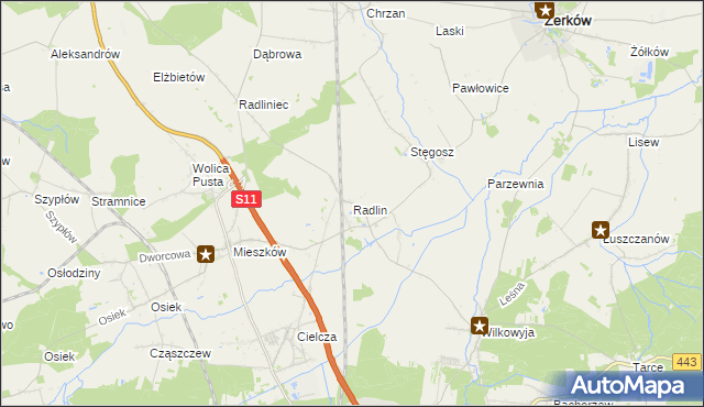 mapa Radlin gmina Jarocin, Radlin gmina Jarocin na mapie Targeo