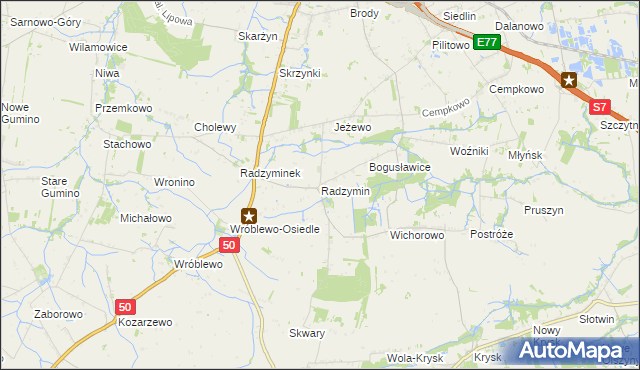 mapa Radzymin gmina Naruszewo, Radzymin gmina Naruszewo na mapie Targeo