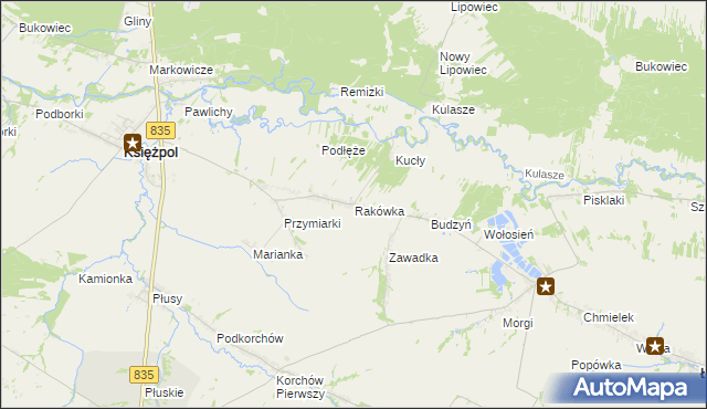 mapa Rakówka gmina Księżpol, Rakówka gmina Księżpol na mapie Targeo