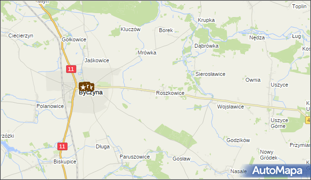 mapa Roszkowice gmina Byczyna, Roszkowice gmina Byczyna na mapie Targeo