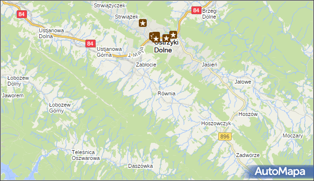 mapa Równia gmina Ustrzyki Dolne, Równia gmina Ustrzyki Dolne na mapie Targeo