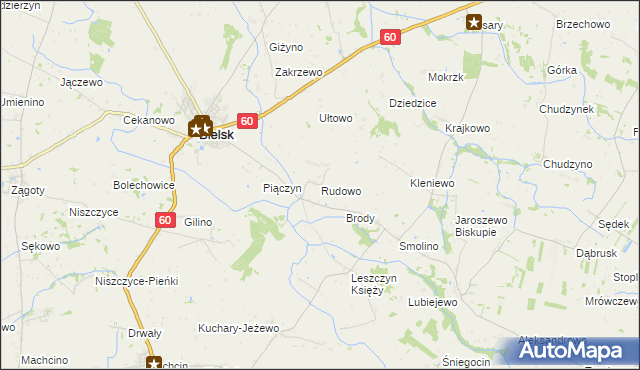 mapa Rudowo gmina Bielsk, Rudowo gmina Bielsk na mapie Targeo