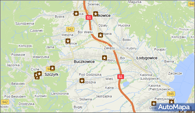 mapa Rybarzowice, Rybarzowice na mapie Targeo