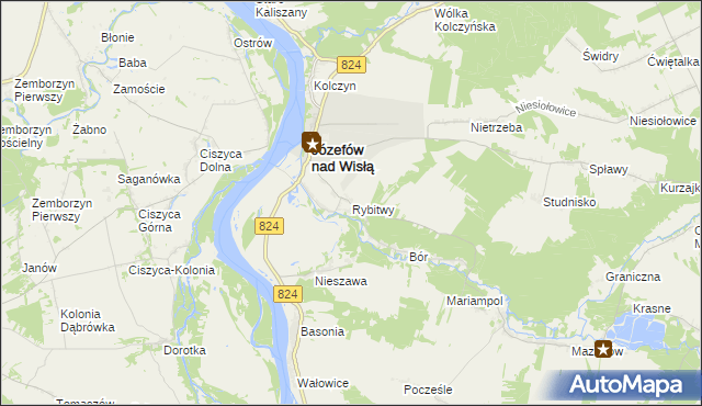 mapa Rybitwy gmina Józefów nad Wisłą, Rybitwy gmina Józefów nad Wisłą na mapie Targeo