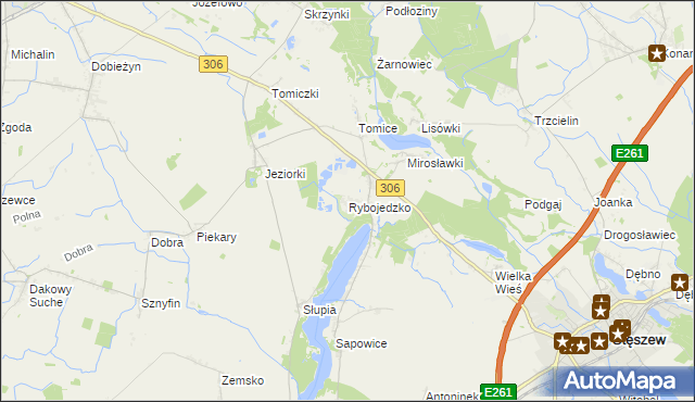 mapa Rybojedzko gmina Stęszew, Rybojedzko gmina Stęszew na mapie Targeo