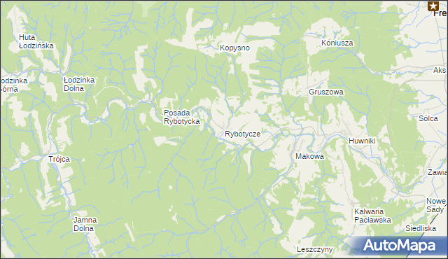 mapa Rybotycze, Rybotycze na mapie Targeo