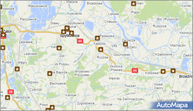 mapa Ryczów gmina Spytkowice, Ryczów gmina Spytkowice na mapie Targeo