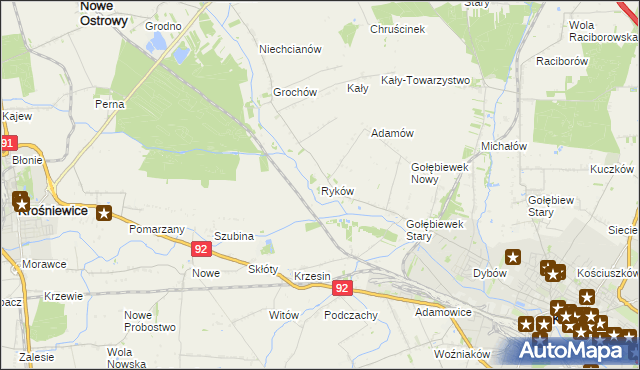 mapa Ryków gmina Kutno, Ryków gmina Kutno na mapie Targeo