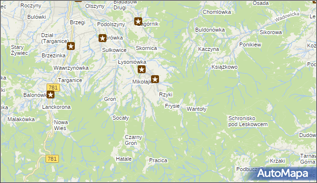 mapa Rzyki, Rzyki na mapie Targeo