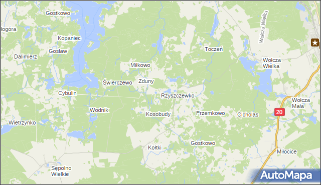 mapa Rzyszczewko gmina Biały Bór, Rzyszczewko gmina Biały Bór na mapie Targeo