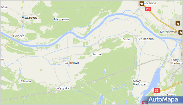 mapa Sarbia gmina Krosno Odrzańskie, Sarbia gmina Krosno Odrzańskie na mapie Targeo