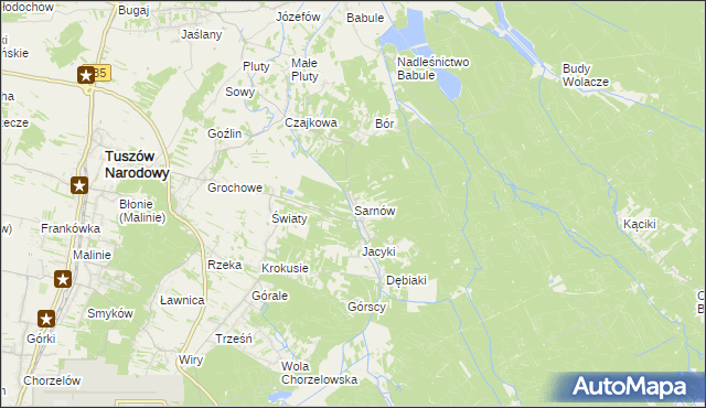 mapa Sarnów gmina Tuszów Narodowy, Sarnów gmina Tuszów Narodowy na mapie Targeo