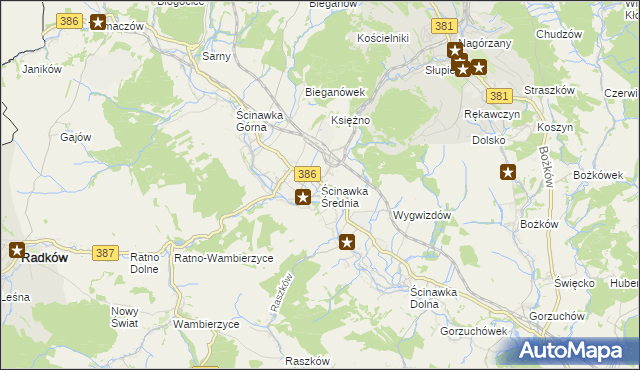 mapa Ścinawka Średnia, Ścinawka Średnia na mapie Targeo