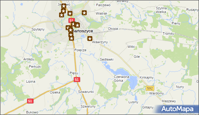 mapa Sędławki, Sędławki na mapie Targeo