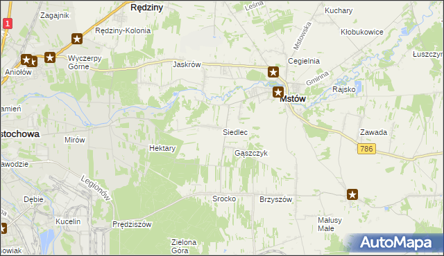 mapa Siedlec gmina Mstów, Siedlec gmina Mstów na mapie Targeo