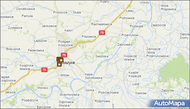 mapa Siedliska gmina Koszyce, Siedliska gmina Koszyce na mapie Targeo