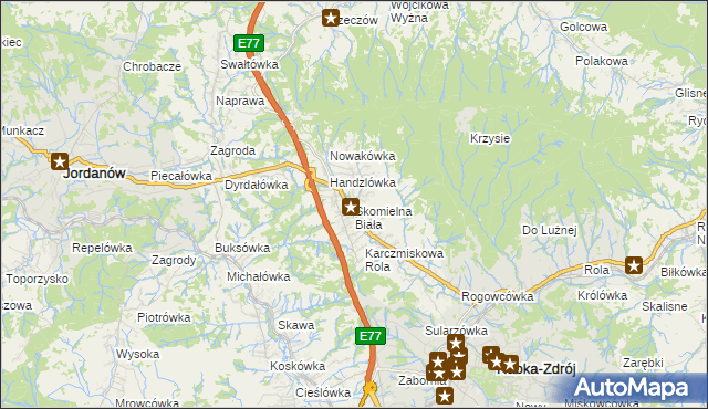 mapa Skomielna Biała, Skomielna Biała na mapie Targeo