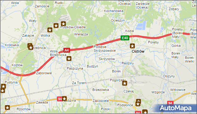 mapa Skrzyszów gmina Ostrów, Skrzyszów gmina Ostrów na mapie Targeo