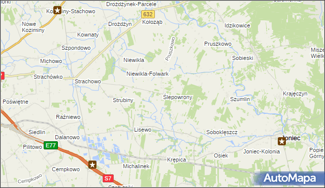 mapa Ślepowrony gmina Sochocin, Ślepowrony gmina Sochocin na mapie Targeo