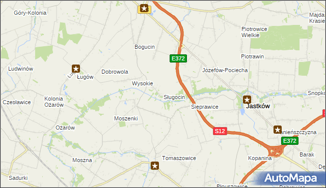 mapa Sługocin gmina Jastków, Sługocin gmina Jastków na mapie Targeo