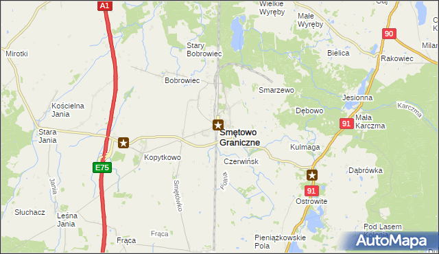 mapa Smętowo Graniczne, Smętowo Graniczne na mapie Targeo