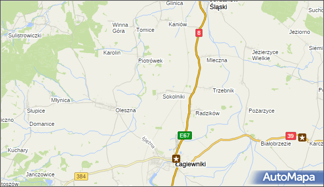 mapa Sokolniki gmina Łagiewniki, Sokolniki gmina Łagiewniki na mapie Targeo