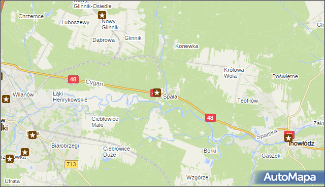 mapa Spała gmina Inowłódz, Spała gmina Inowłódz na mapie Targeo