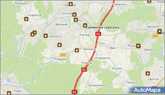 mapa Stanowice gmina Czerwionka-Leszczyny, Stanowice gmina Czerwionka-Leszczyny na mapie Targeo