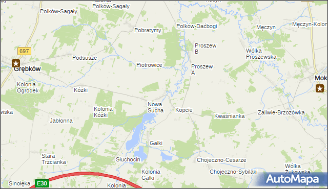 mapa Stara Sucha gmina Grębków, Stara Sucha gmina Grębków na mapie Targeo