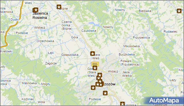 mapa Stara Wieś gmina Brzozów, Stara Wieś gmina Brzozów na mapie Targeo