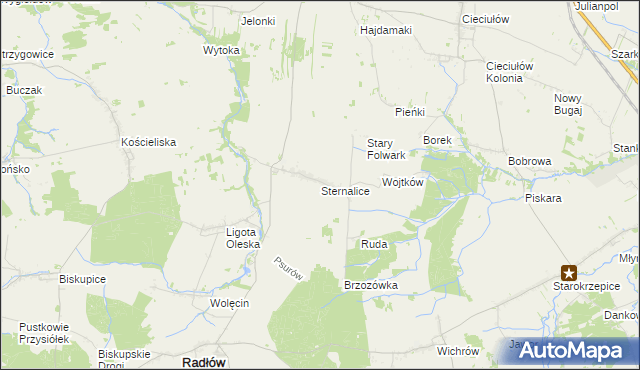 mapa Sternalice gmina Radłów, Sternalice gmina Radłów na mapie Targeo