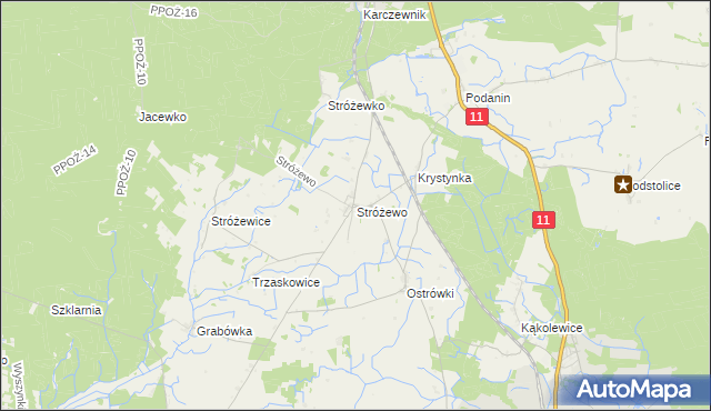mapa Stróżewo gmina Chodzież, Stróżewo gmina Chodzież na mapie Targeo