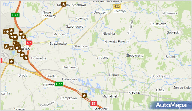 mapa Strubiny gmina Płońsk, Strubiny gmina Płońsk na mapie Targeo