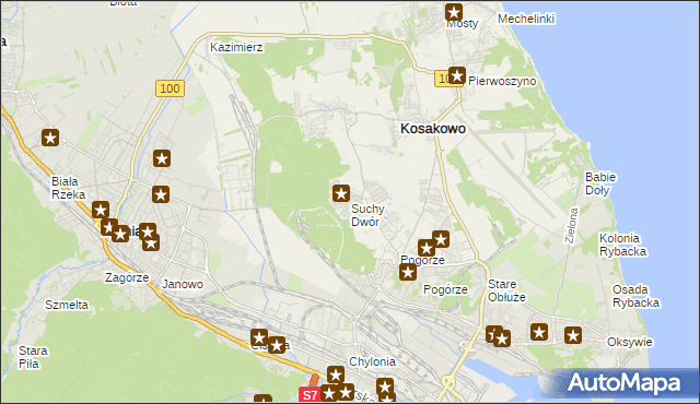 mapa Suchy Dwór gmina Kosakowo, Suchy Dwór gmina Kosakowo na mapie Targeo