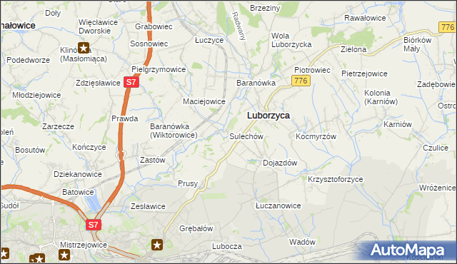 mapa Sulechów gmina Kocmyrzów-Luborzyca, Sulechów gmina Kocmyrzów-Luborzyca na mapie Targeo