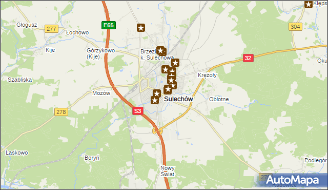 mapa Sulechów powiat zielonogórski, Sulechów powiat zielonogórski na mapie Targeo